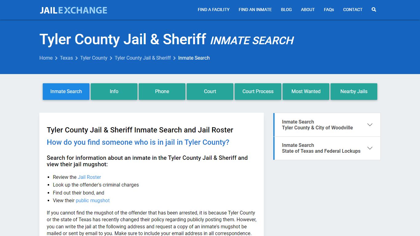Inmate Search: Roster & Mugshots - Tyler County Jail & Sheriff, TX