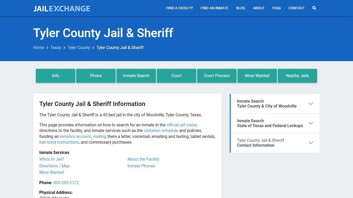 Tyler County Jail & Sheriff, TX Inmate Search, Information